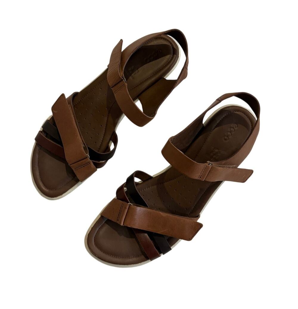 ECCO Felicia Wedge Sandals Brown Leather Comfort Strap Womens 11 EU 42